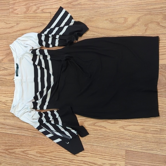 Lauren Ralph Lauren Black + white striped off-shoulder dress women's size 6 - Picture 1 of 5